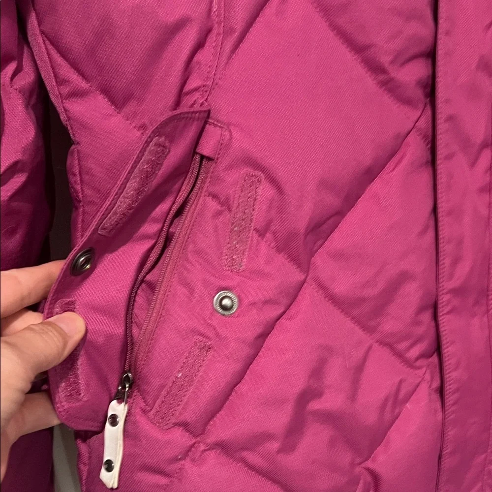 The North Face Magenta Quilted Jacket with Faux Fur Hood Sz S
